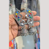 SNERA Vintage Oxidised Plated Pota Stone Earcuff Jhumki Earrings for Women