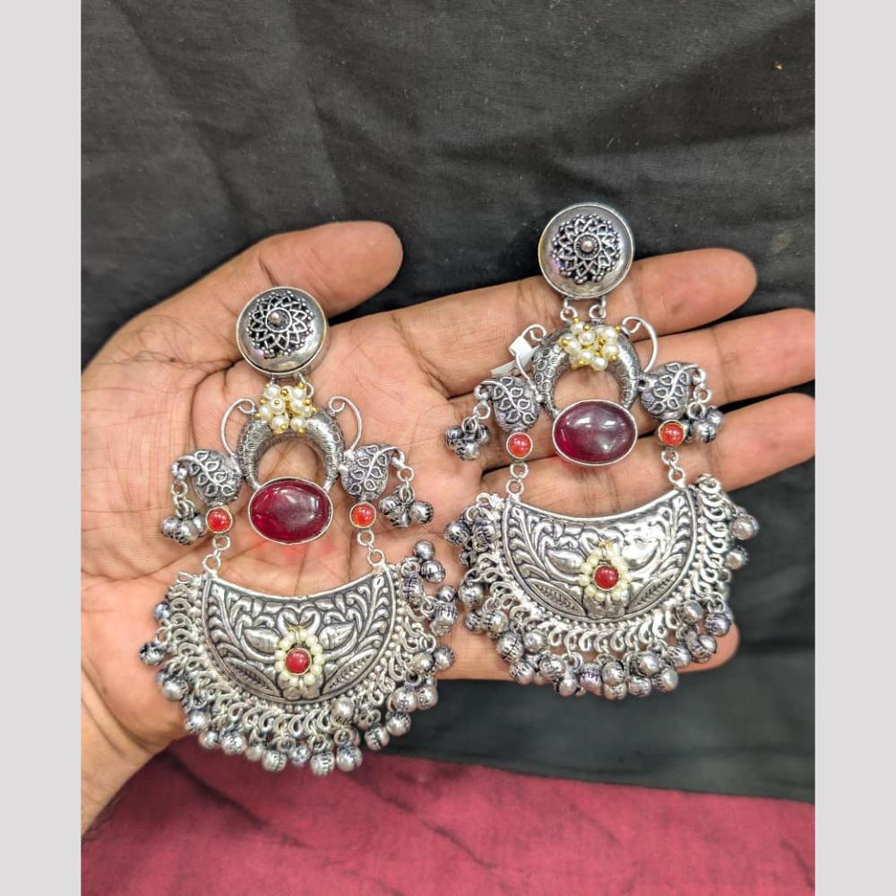 SNERA Elegant 2 Tone Plated Pota Stone And Pearl Dangler Earrings