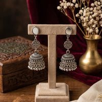 SNERA Vintage Oxidised Plated Mirror Jhumki Earrings for Women