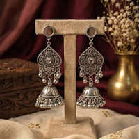 SNERA Vintage Oxidised Plated Mirror Jhumki Earrings for Women