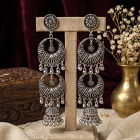SNERA Vintage Oxidised Plated Pearl Jhumki Earrings for Women