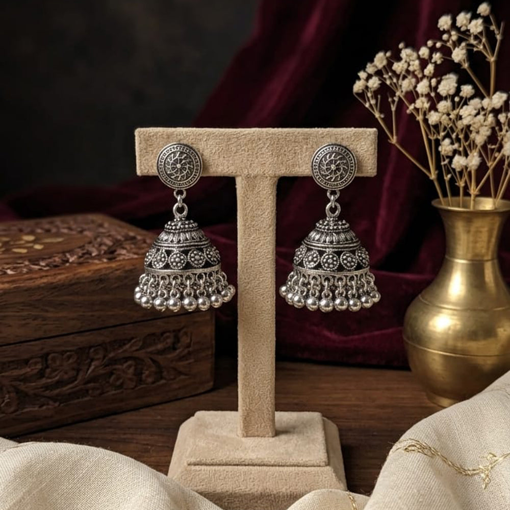 SNERA Vintage Oxidised Plated Pearl Jhumki Earrings for Women