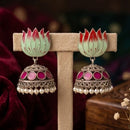 SNERA Vintage Oxidised Plated Meenakari Pearl Lotus Jhumki Earrings for Women