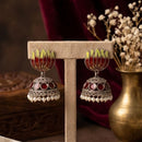 SNERA Vintage Oxidised Plated Meenakari Pearl Lotus Jhumki Earrings for Women