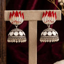 SNERA Vintage Oxidised Plated Meenakari Pearl Lotus Jhumki Earrings for Women