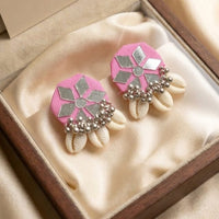 SNERA Mirror Shell And Pearl Decorative Stud Earrings