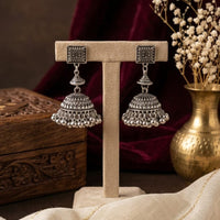 SNERA Vintage Oxidised Plated Pearl Jhumki Earrings for Women