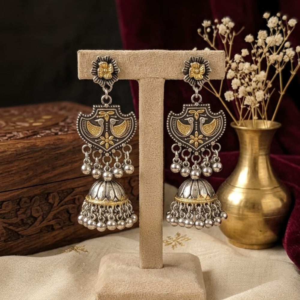 SNERA Elegant 2 Tone Plated Pota Stone And Pearl Jhumki Earrings 