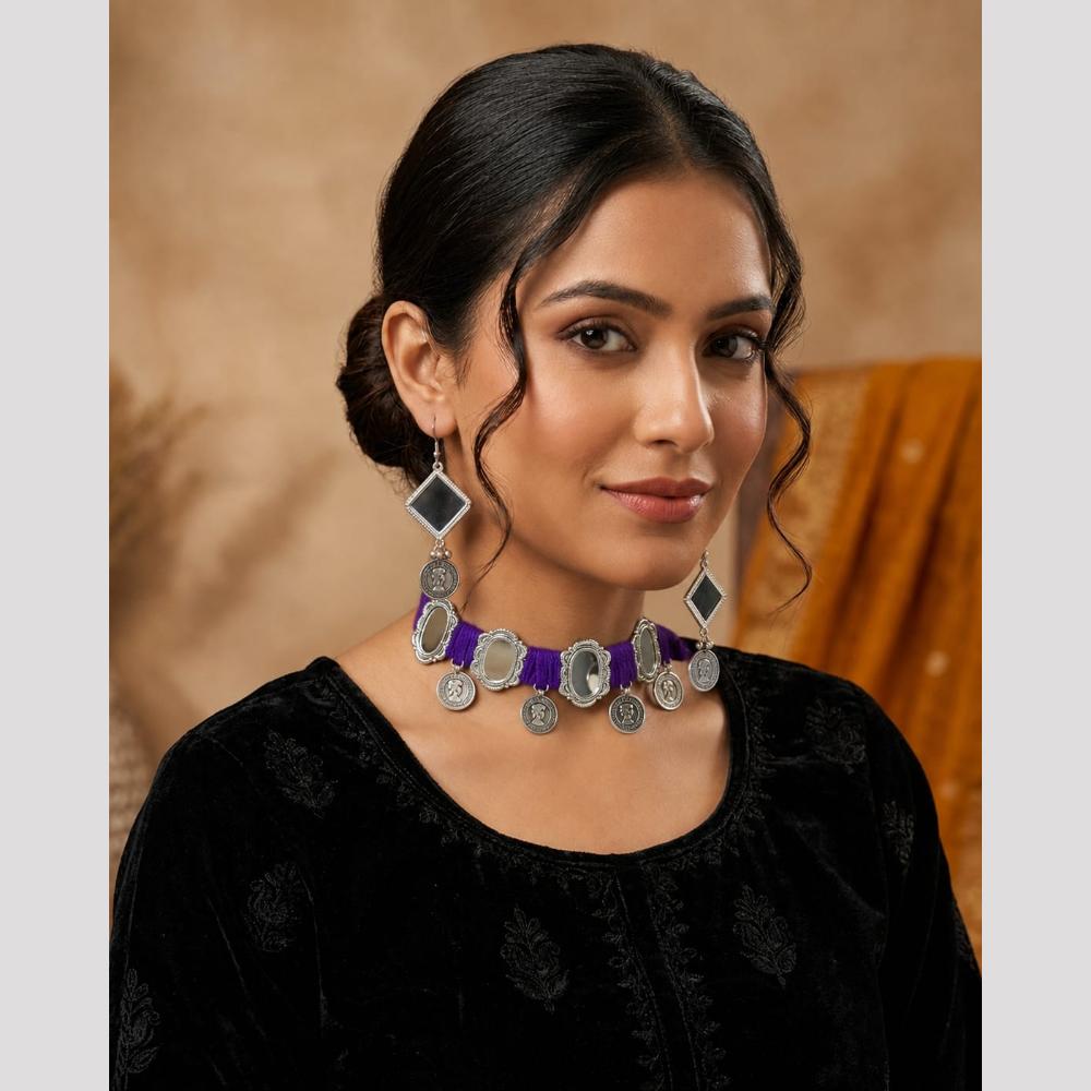 SNERA Mirror Embellished Ethnic Choker Necklace Set