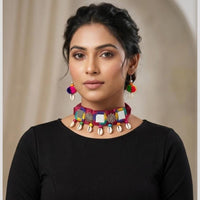 SNERA Mirror And Shell Embellished Ethnic Choker Necklace Set
