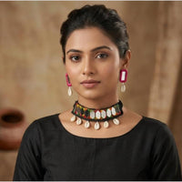 SNERA Mirror And Shell Embellished Ethnic Choker Necklace Set