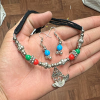 SNERA Stylish Oxidised Plated Beads Necklace Set 