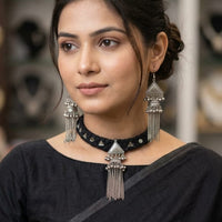SNERA Mirror And Pearl Embellished Ethnic Choker Necklace Set