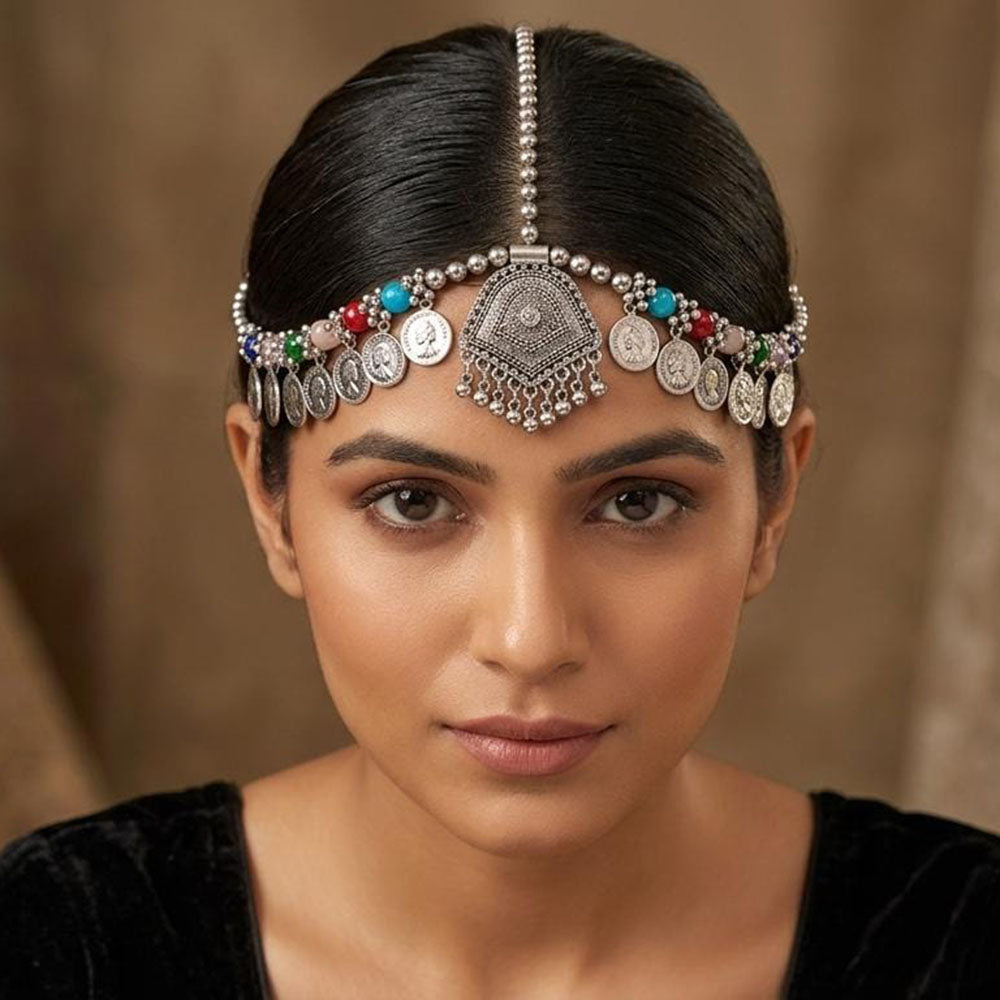SNERA Oxidised Plated Beads Detailing Damini Maangtikka