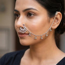 SNERA Oxidised Plated Pota Stone Pearl Chain Nose Ring