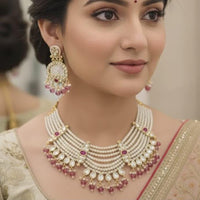 SNERA Ethnic Kundan Stone And Pearl Choker Necklace Set