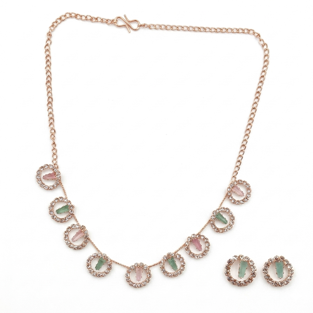 Urthn Rose Gold Plated Sparkling Crystal Stone Necklace Set(Pack of 6)