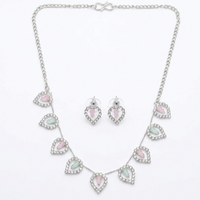 Urthn Silver Plated Sparkling Crystal Stone Necklace Set(Pack of 6)