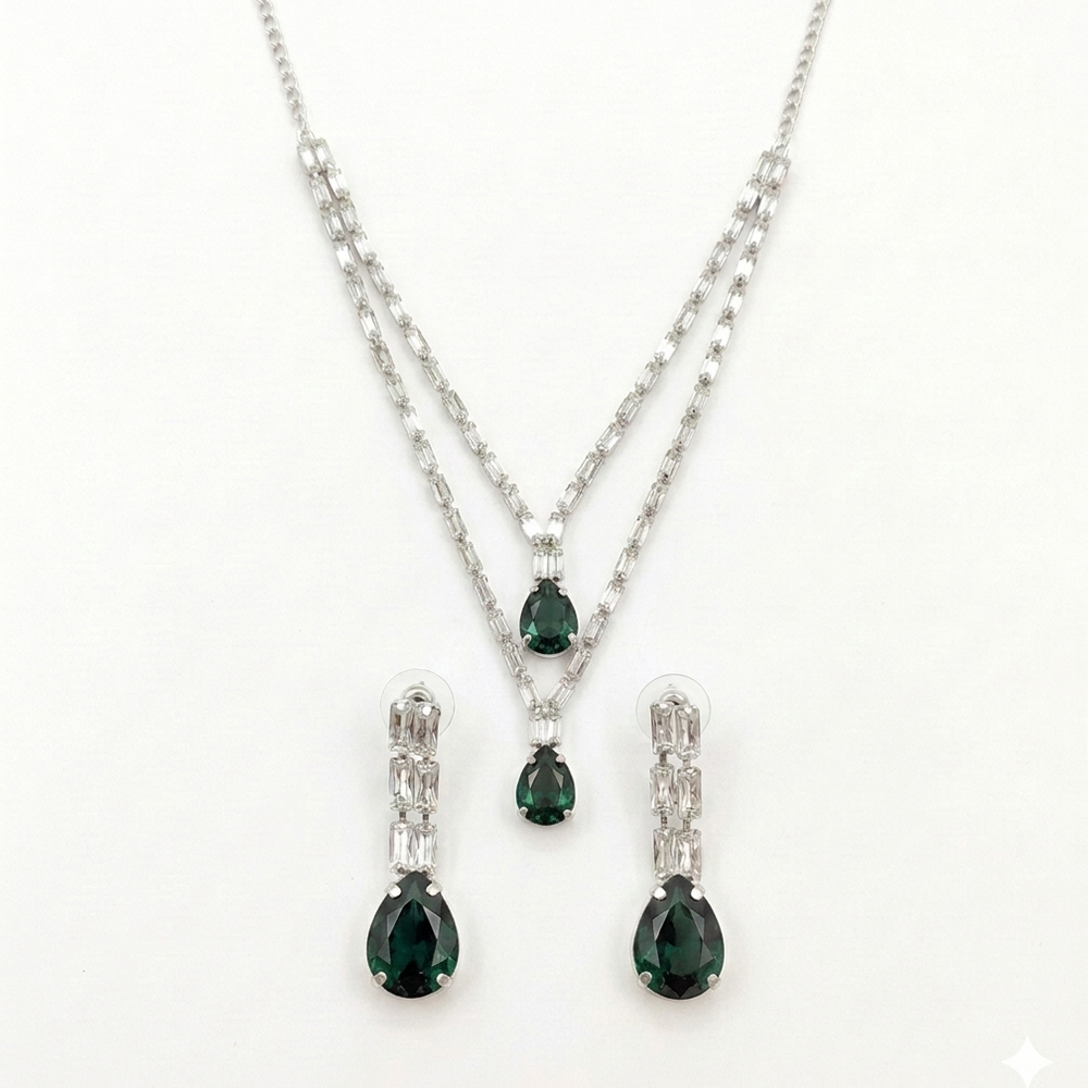 Urthn Silver Plated Sparkling Crystal Stone Necklace Set(Pack of 3)