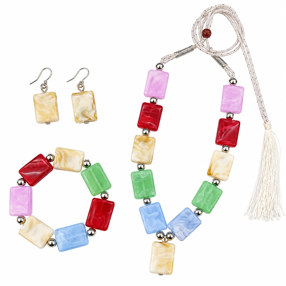 Urthn Multicolour Beaded Necklace Set with Matching Bracelet & Earrings for Girls & Kids(Pack of 3)