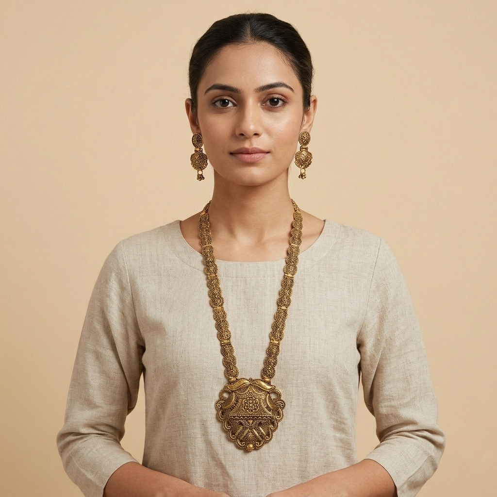 Urthn South Indian Style Antique Gold Plated Pearl Necklace Set  (Pack of 6)