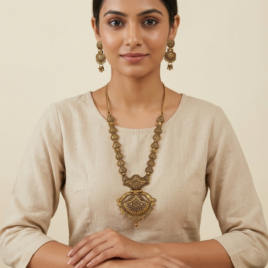 Urthn South Indian Style Antique Gold Plated Pearl Necklace Set  (Pack of 6)