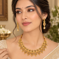 Urthn Gold Plated Pearl & Crystal Necklace Set for Women Traditional Jewellery 