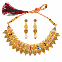 Urthn Gold Plated Pearl & Crystal Necklace Set for Women Traditional Jewellery (pack Of 3)