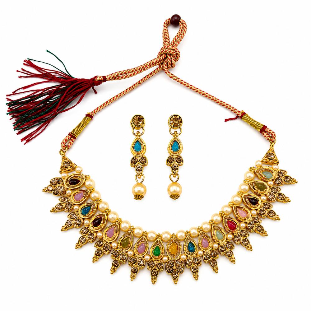 Darshana Jewels Traditional Pota Stone Austrian Stone & Pearl Necklace Set for Women (Pack of 3)