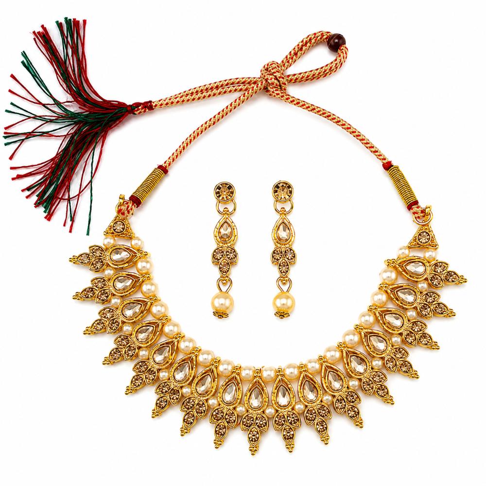 Darshana Jewels Fashion Austrian Stone Pota Stone Pearl Necklace Set for Women (Pack of 3)