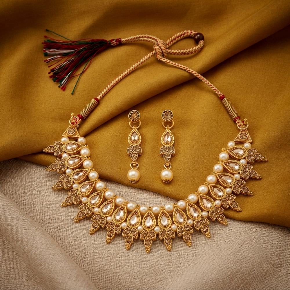 Darshana Jewels Fashion Austrian Stone Pota Stone Pearl Necklace Set for Women (Pack of 3)