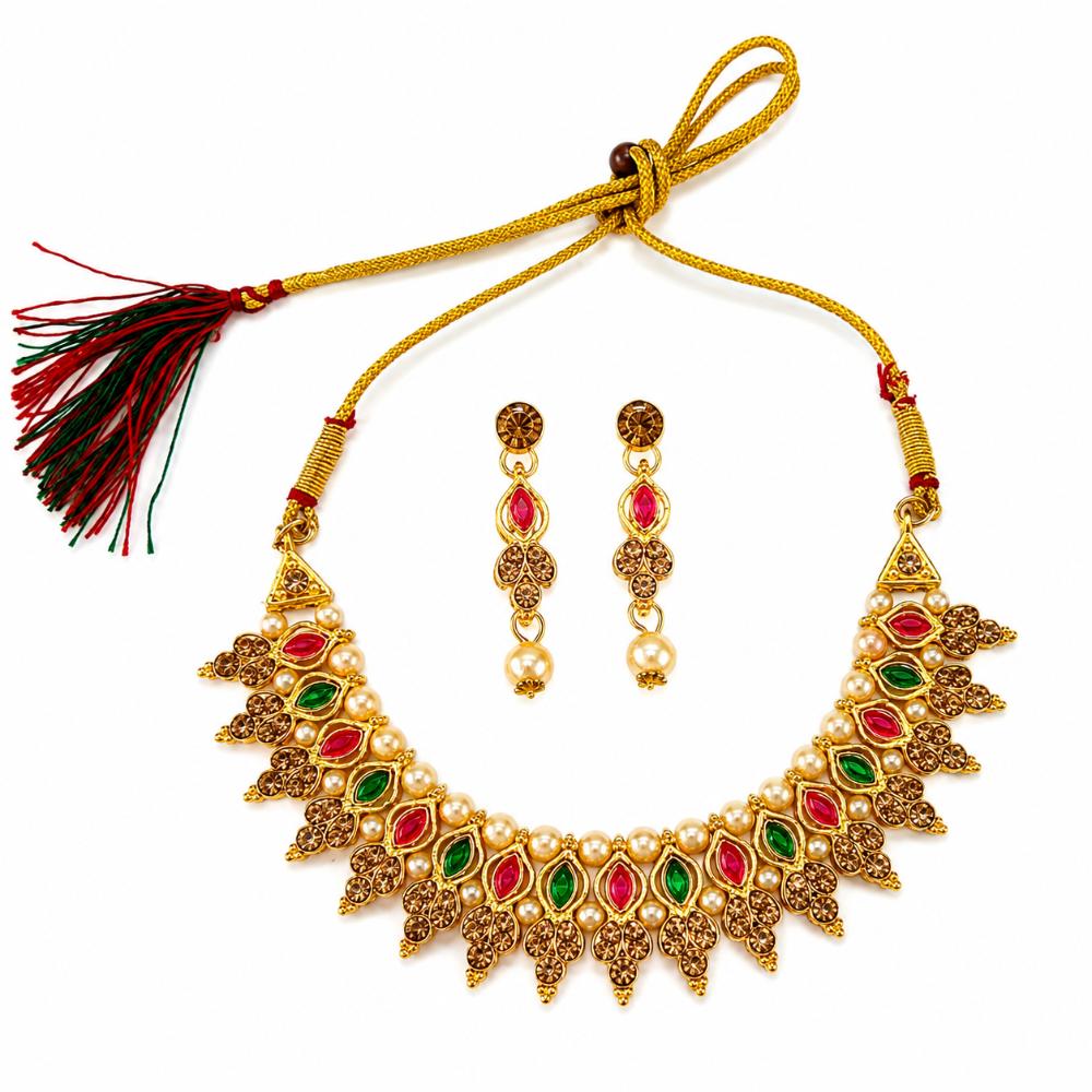 Darshana Jewels Fashion Austrian Stone Pota Stone Pearl Necklace Set for Women (Pack of 3)