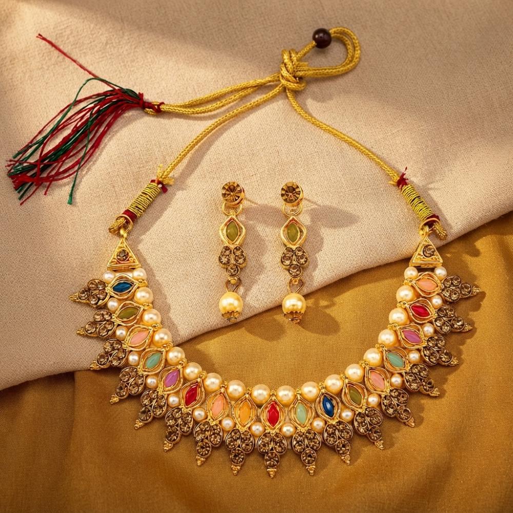 Darshana Jewels Fashion Austrian Stone Pota Stone Pearl Necklace Set for Women (Pack of 3)