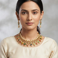 Darshana Jewels Elegant Pota Stone Austrian Stone & Pearl Necklace Set for Women (Pack of 3)