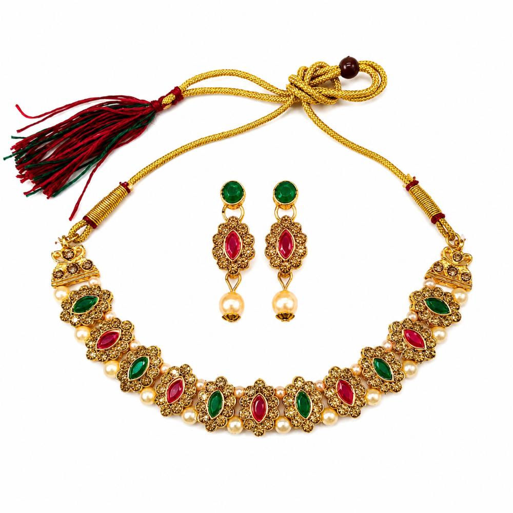 Darshana Jewels Designer Austrian Stone Pota Stone & Pearl Necklace Set for Women(Pack of 3)