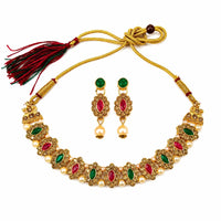 Darshana Jewels Designer Austrian Stone Pota Stone & Pearl Necklace Set for Women(Pack of 3)