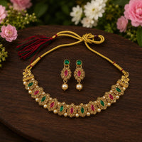 Darshana Jewels Designer Austrian Stone Pota Stone & Pearl Necklace Set for Women