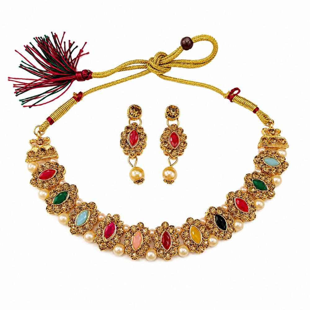 Darshana Jewels Designer Austrian Stone Pota Stone & Pearl Necklace Set for Women(Pack of 3)
