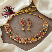 Darshana Jewels Designer Austrian Stone Pota Stone & Pearl Necklace Set for Women