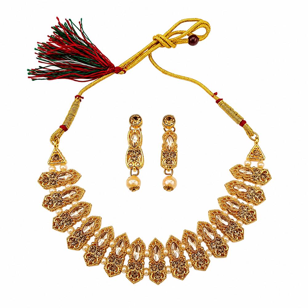 Darshana Jewels Traditional Pota Stone Austrian Stone & Pearl Necklace Set for Women (Pack of 3)