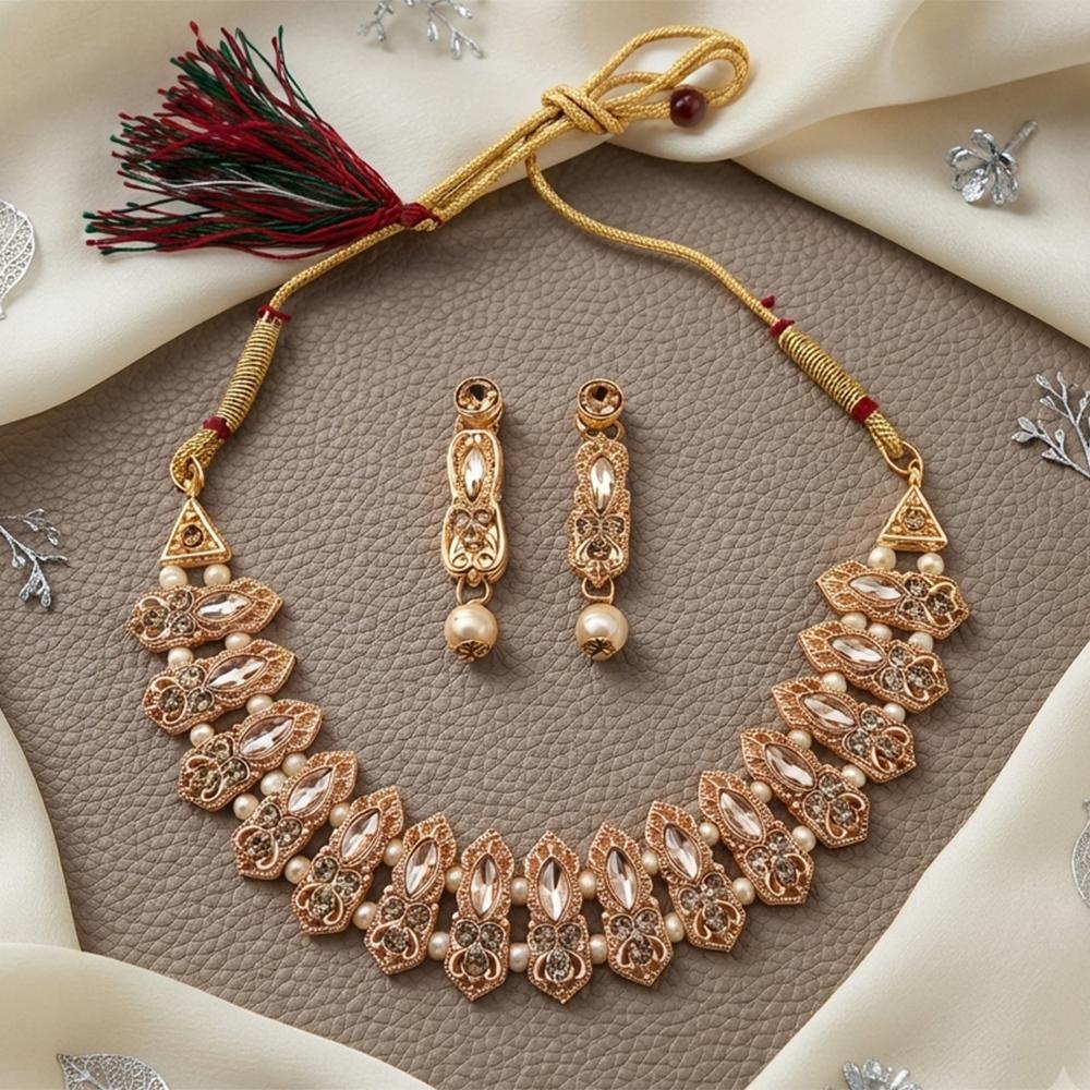 Darshana Jewels Traditional Pota Stone Austrian Stone & Pearl Necklace Set for Women (Pack of 3)