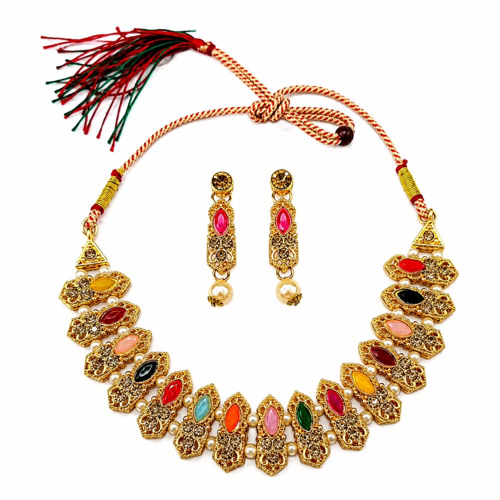 Darshana Jewels Fashion Austrian Stone Pota Stone Pearl Necklace Set for Women (Pack of 3)
