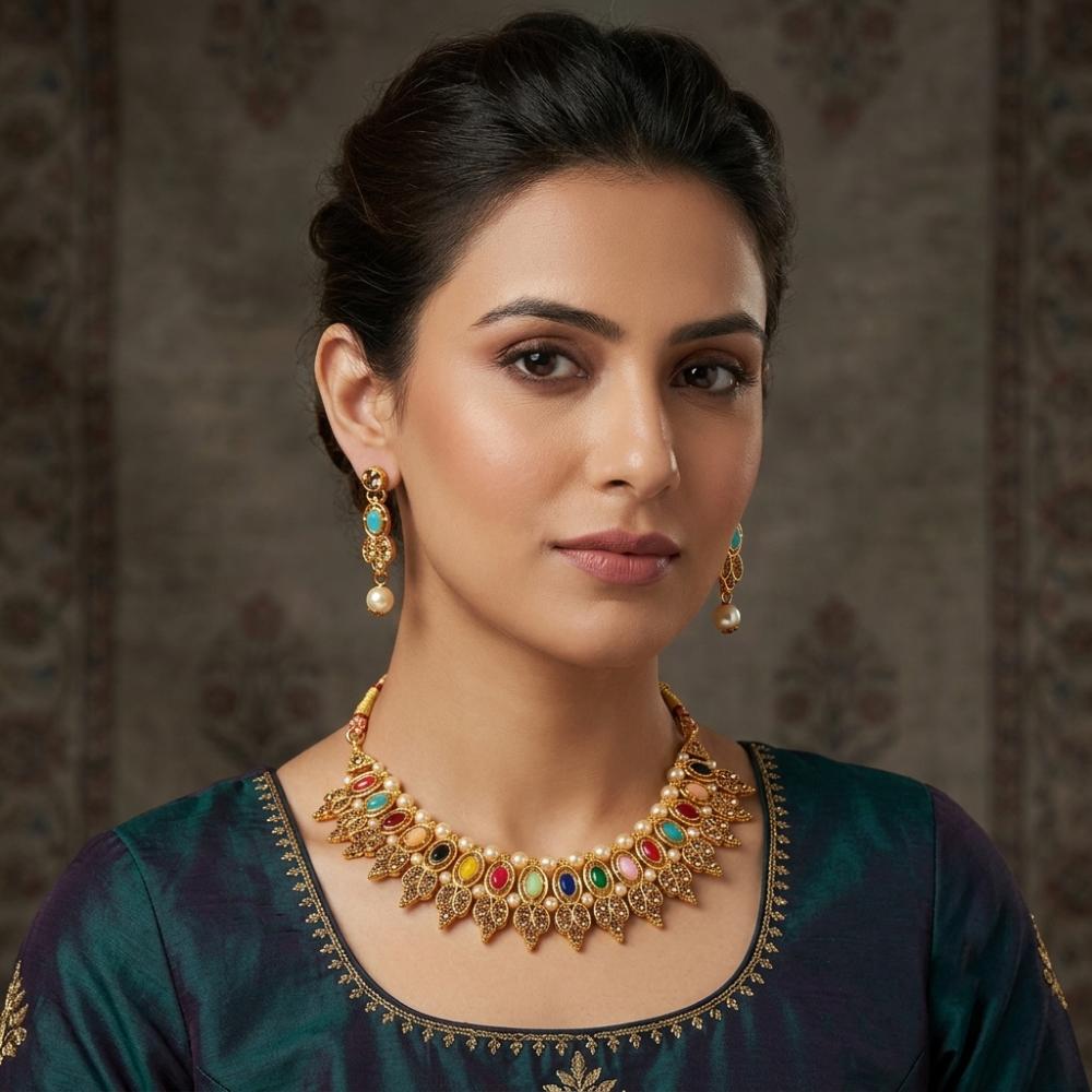 Darshana Jewels Designer Austrian Stone Pota Stone & Pearl Necklace Set for Women(Pack of 3)