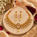Urthn Gold Plated Pearl & Crystal Necklace Set for Women Traditional Jewellery 