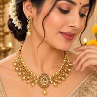 Urthn Gold Plated Pearl & Crystal Necklace Set for Women Traditional Jewellery (Pack of 6)