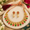 Urthn Gold Plated Pearl & Crystal Necklace Set for Women Traditional Jewellery 