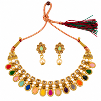 Urthn Gold Plated Pearl & Crystal Necklace Set for Women Traditional Jewellery (Pack of 6)