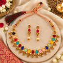 Urthn Gold Plated Pearl & Crystal Necklace Set for Women Traditional Jewellery 