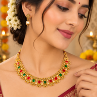 Urthn Gold Plated Pearl & Crystal Necklace Set for Women Traditional Jewellery (Pack of 6)