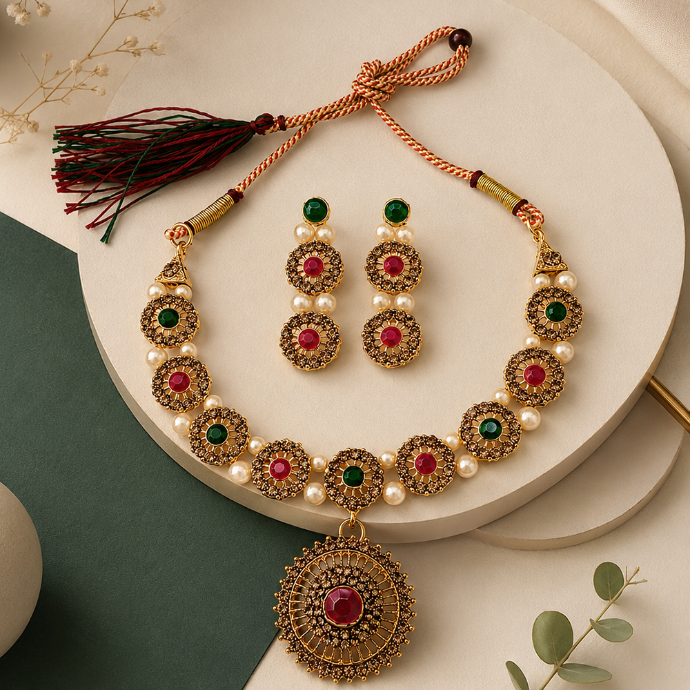 Urthn Beautiful Crystal & Austrian Stone Jewellery Set for Women Festive & Special Occasions